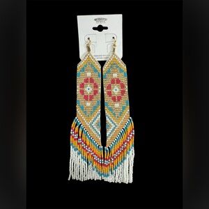 Aztec Bohemian Beaded Fringe Earrings